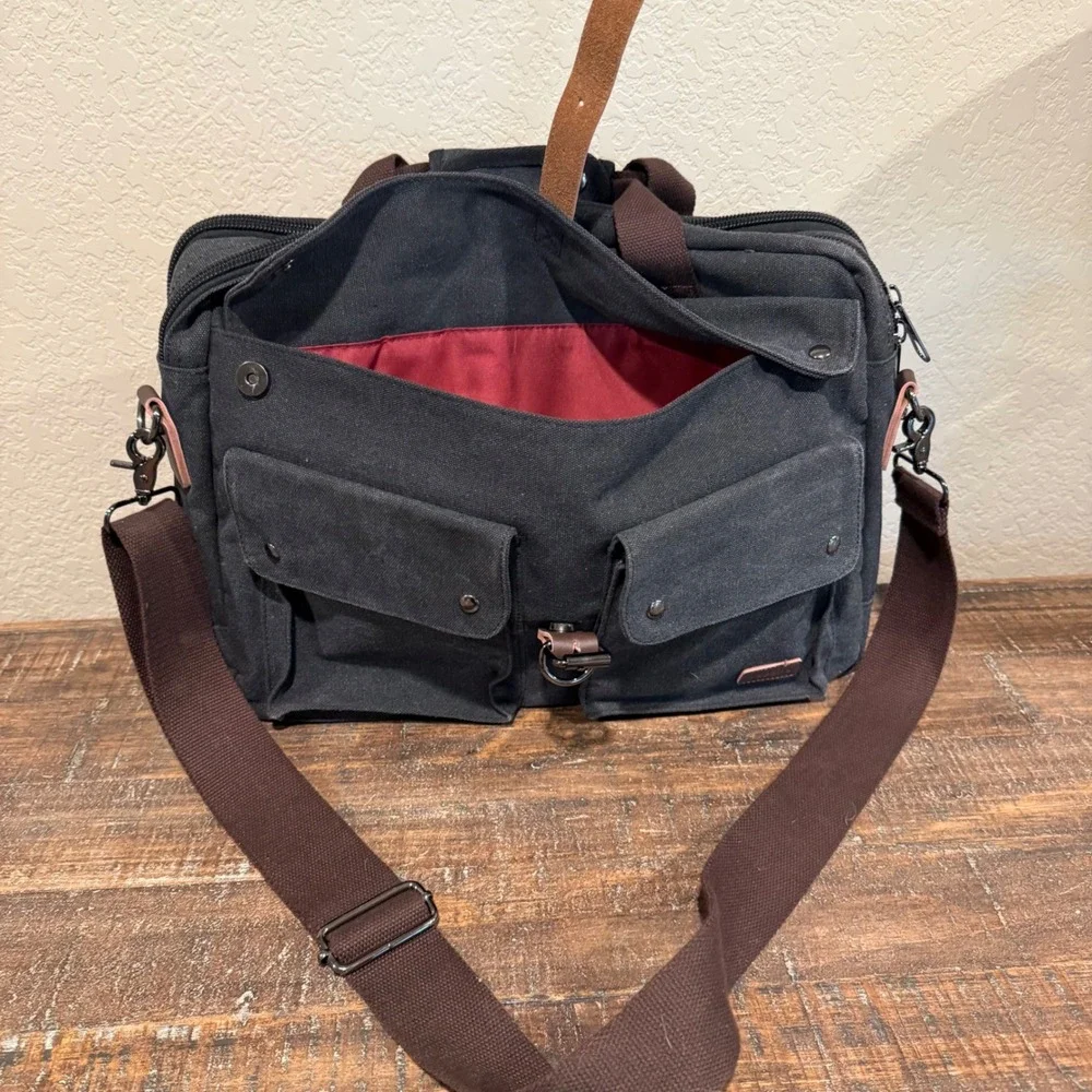 BAOSHA Messenger Bag Mens Black Canvas Laptop Briefcase Office Work Casual OS